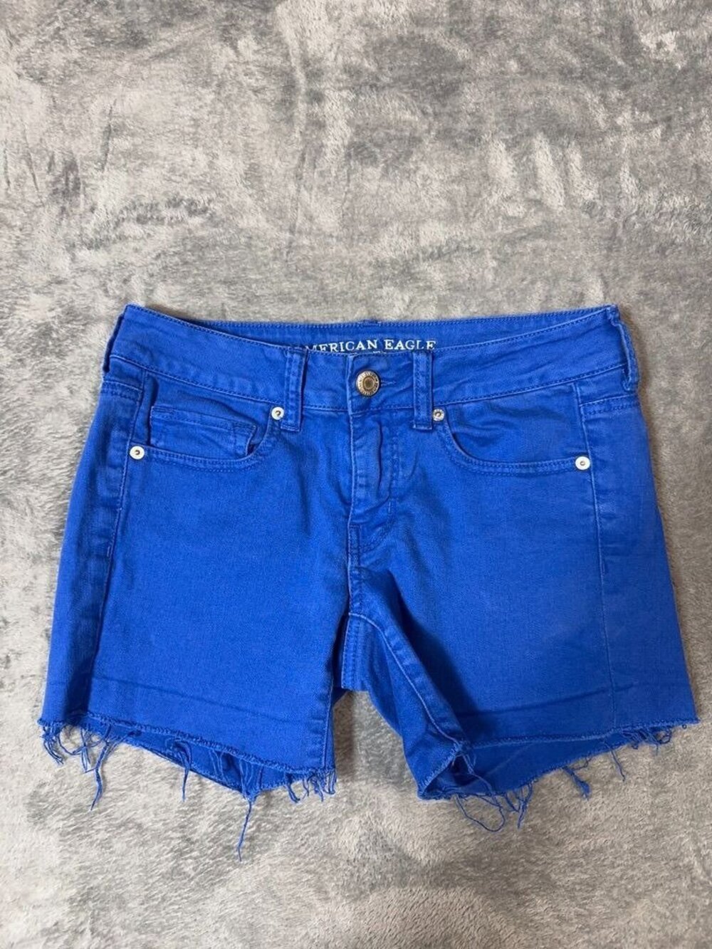 American Eagle Cobalt Blue Stretch Midi Cutoff Denim Shorts Size 6